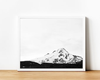 B&W Mount Hood Print, Oregon Wilderness Wall Decor, Minimalism Photography, Unframed.