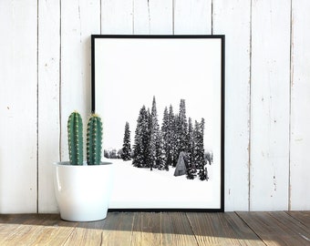 Black and White Alpine House Print, Mount Rainier National Park, Pacific Northwest Wall Decor.