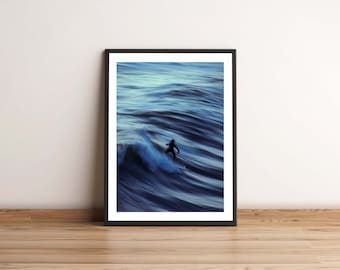 California Surf Print, Huntington Beach, Black & Blue Ocean Wall Decor. Unframed.