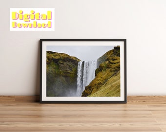 Icelandic Waterfall Instant Download, Skogafoss Print, Travel Photography.