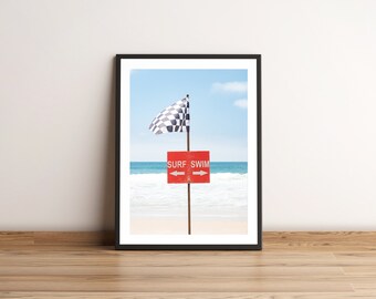 Surf Sign Print, Southern California Wall Decor, Ocean Print. Unframed.