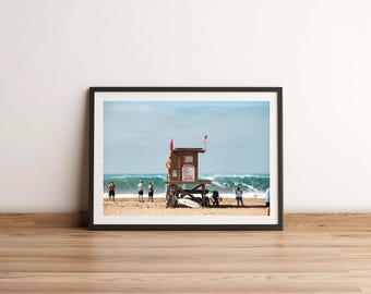 Hurricane Swell Print, California Surf Wall Decor, Lifeguard Tower Print. Unframed.