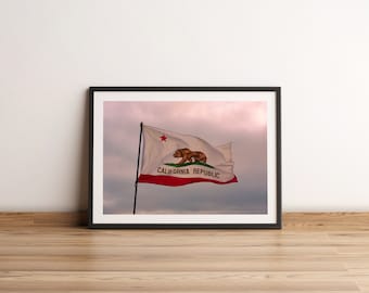 California Flag Print, Pink Sunset Wall Decor. Unframed.