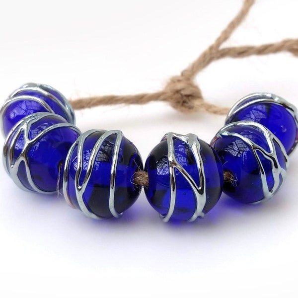 Pair (2 beads) of handmade lampwork kobalt blue gold silverglass glass beads jewelry making designing earrings beadpair lampwork beads