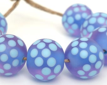 Etched Lampwork Glass Beads: Lavender, Turquoise, Light Blue Dots