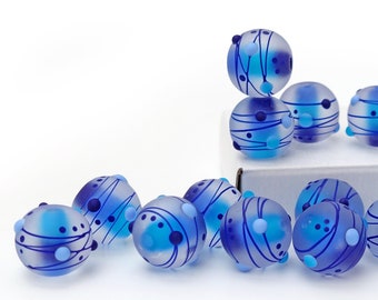 Etched Lampwork Glass Beads: Sea Salt Blue Jewelry Making Pair