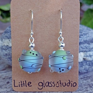 handmade lampwork glass earrings charm lampwork etched bead jewelry blue green seaglass glass bead charm glass jewelry