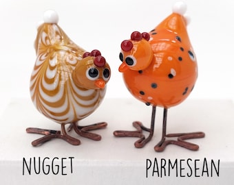 Duo de poulets miniatures en verre objets de collection décoration de pâques figurines miniatures animaux de la ferme bétail poussin la volaille mariage cadeau d'invité