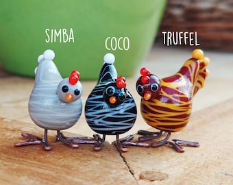 Handgefertigte Glas Miniatur Hühner: Kunst Tierfiguren