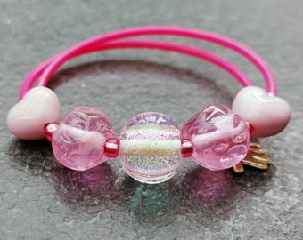 Past elke maat pols handgemaakte glaskralen artistieke glas kralen roze armband
