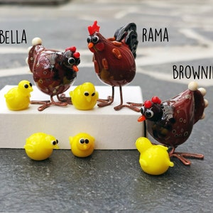 glass miniature chickens family 2 hens roo 5 baby chicks collectables decoration miniature figurines farm animals livestock chick poultry