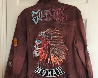 Hand painted and hand dyed embroidered jacket