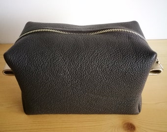 Dark gray Leather cosmetic bag