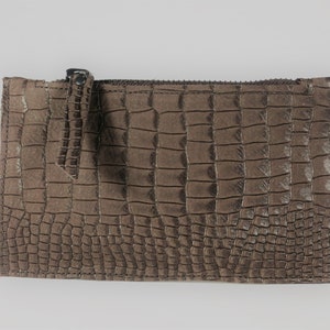 Piccola cerniera Coccodrillo goffrato come sacchetto di pelle marrone Portafoglio in pelle Cambia borsa Piccolo regalo per lei per lui