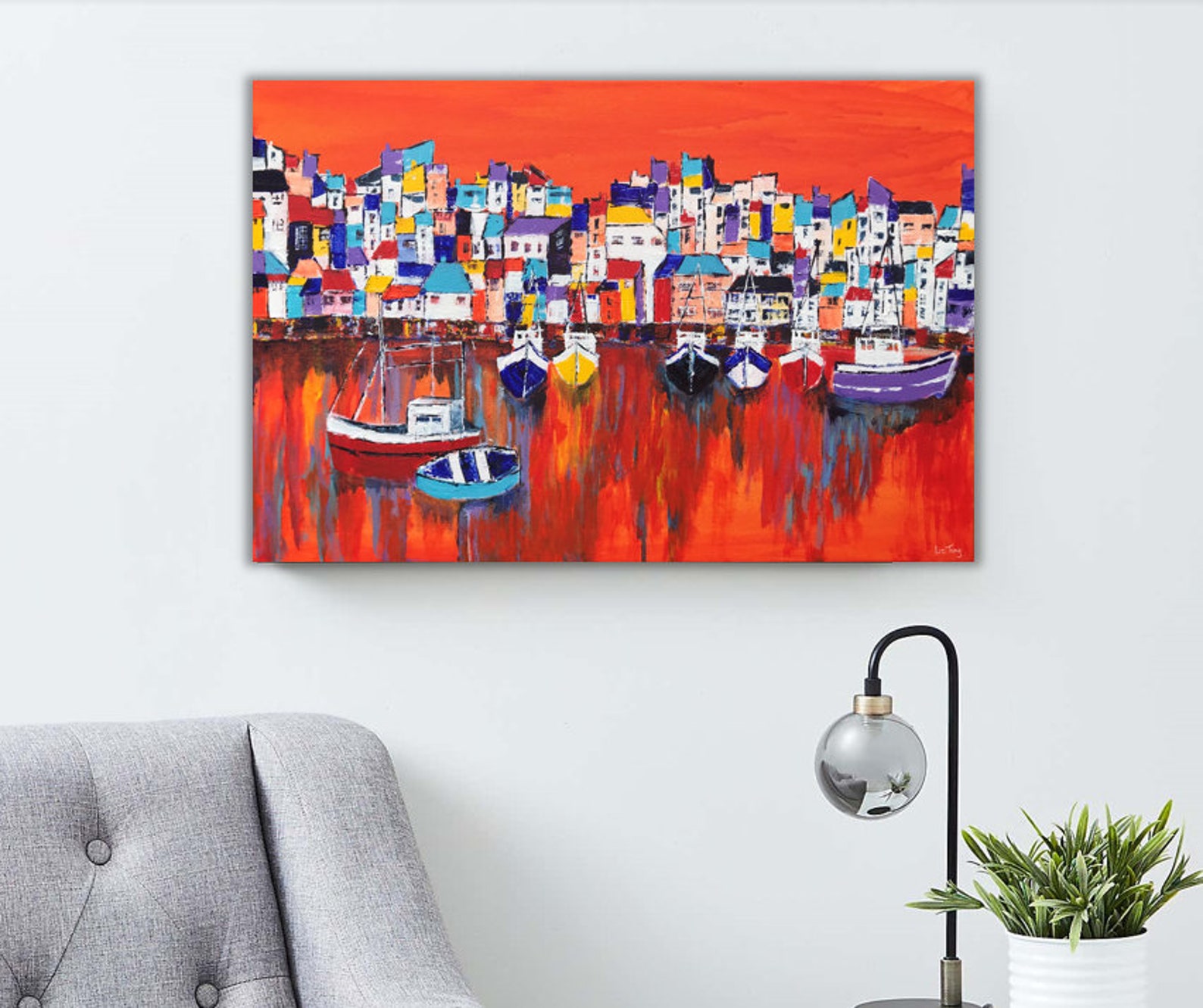 Canvas Painting Abstract Art Harbour Wall Art Cornwall Etsy