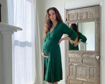 Lila Gown In Emerald, for Labor & Postpartum