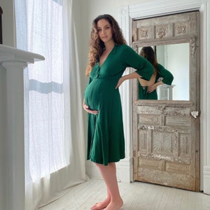 Lila Gown In Emerald, for Labor & Postpartum