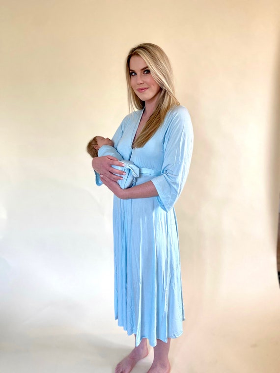 Lila u0026 Labor Postpartum Gown in Baby Blue limited Edition - Etsy Singapore