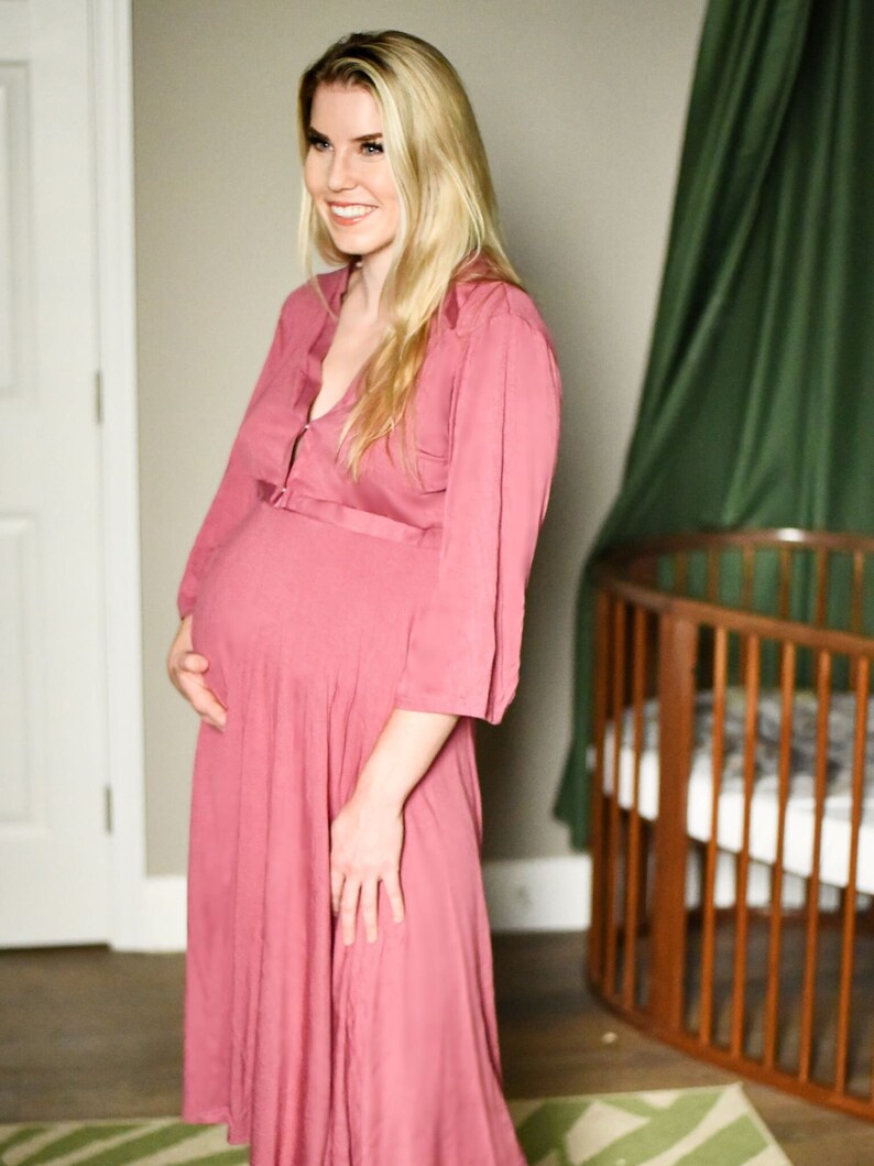 8+ Birthing And Maternity Gown For Labour And Delivery Stay At Home Mum Lila Postpartum Gown & Swaddle Set Dusty Rose