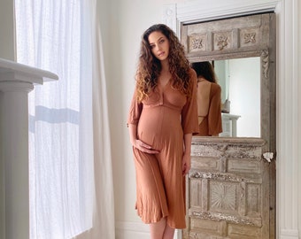 Lila Gown In Caramel, for Labor & Postpartum