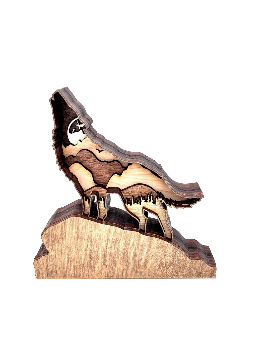 Howling Wolf Multi-layered Wood, Cabin Rustic Decor, Wolf Howling at ...