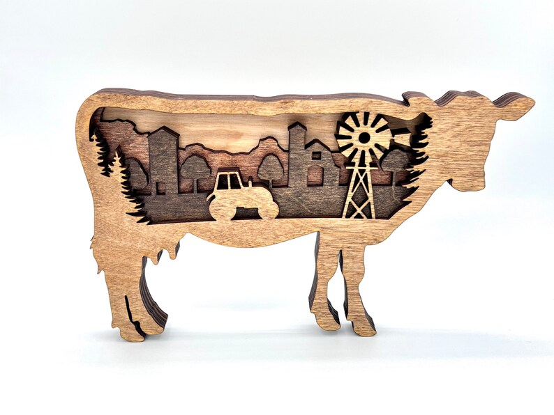SWUP-Pink Color Cow and Claf Wooden Plank-8 X 6 Inches