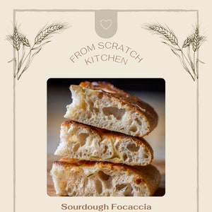 Puede incluir: Una pila de pan de focaccia de masa madre, cortado para revelar el interior aireado. El pie de foto dice "Sourdough Focaccia" y "La receta de focaccia de masa madre más indulgente que puedes hacer, en mi opinión. Les digo a los demás que hagan focaccia si alguna vez algo sale mal en su proceso, porque aún así producirán un pan hermoso y delicioso. Junto con los panes para sándwiches, esta receta es la que más hago. (*Secreto: Mi receta es idéntica para un pan para sándwiches...solo lo doy forma diferente.) ¡Mucho amor y éxito en la repostería! Sarah"