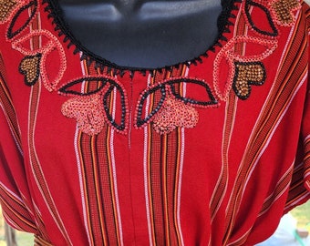 RED BEADED HUIPIL Blouse (13Sep23) -- One Size