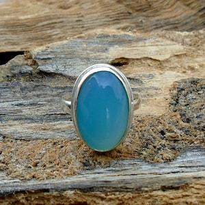 Oval Aqua Chalcedony Ring: Sterling Silver Gemstone Ring