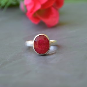 Natural Ruby Gemstone Ring, 925 Sterling Silver Ring, Oval Red Ruby Ring, Raw Ruby Stone Ring, Bezel Set Ring, July Birthstone Gift Ring