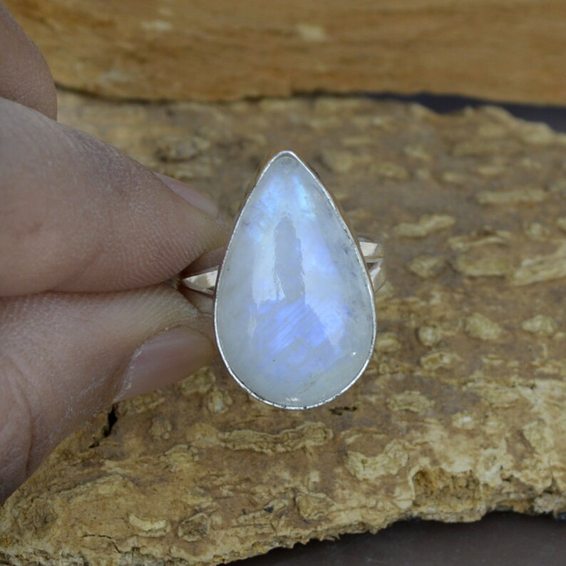 Pear Moonstone Ring 925 Sterling Silver Ring Gemstone Silver Gift Ring Natural Rainbow Moonstone Gemstone Ring Artisan Handmade Ring
