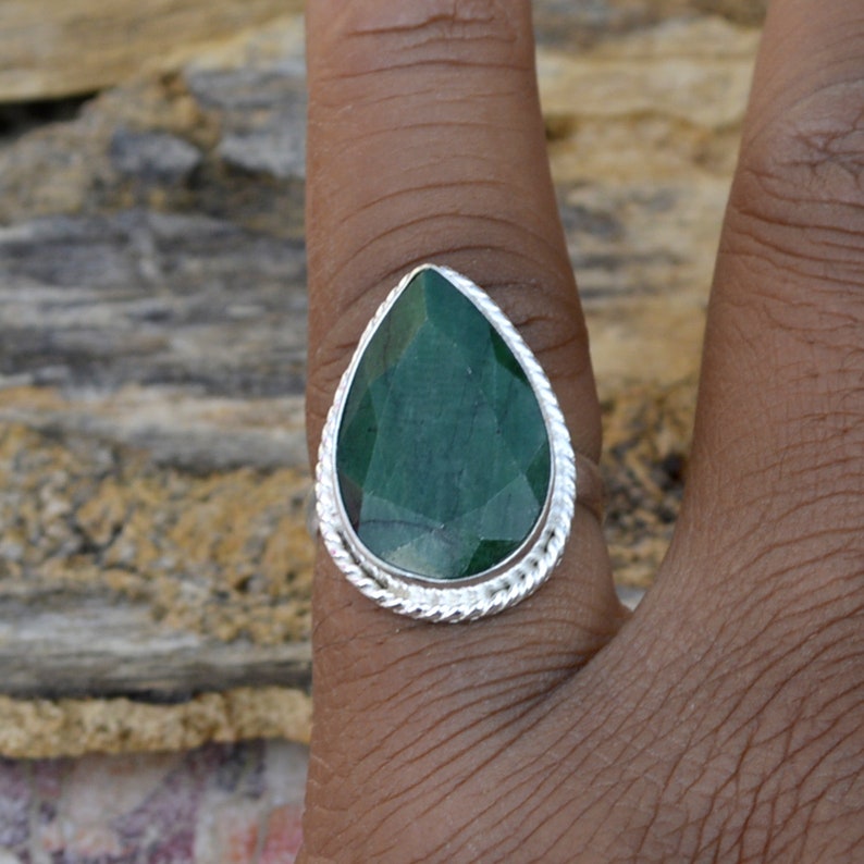 Véritable bague de pierres précieuses émeraude vert foncé 925 - Etsy France