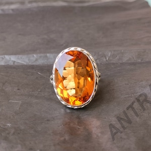 Madeira Citrine Quartz Ring, 925 Sterling Silver Ring, Oval Cut Citrine Ring, Gemstone Silver Ring, Large Handmade Designer Band Gift Ring