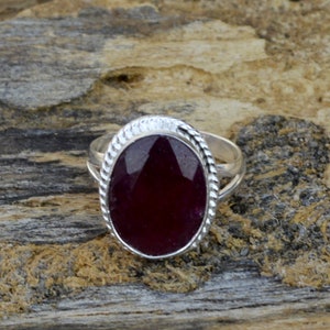 Natural Red Ruby Gemstone Ring, 925 Sterling Silver Ring, July Birthstone Ring, Designer Gemstone Silver Ring, Oval Faceted Ruby Gift Ring