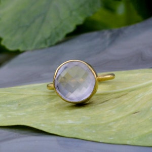 Rose Quartz Ring, Natural Pink Rose Cut Round Gemstone Ring, Solid 14K Yellow Gold Ring, Yellow Gold Gift Ring, Wedding Gift Ring Jewelry