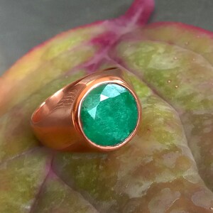 Natural Raw Green Emerald Gemstone Ring, 925 Sterling Silver Ring, Birthstone Ring, May Birthstone Rose Gold Ring, Round Emerald Gift Ring