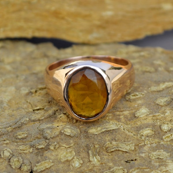 Madeira Citrine Gemstone Ring, Sterling Silver Rose Gold Ring, Bold Ring, Men's Gift Ring, Handmade Artisan Citrine Ring, Oval Citrine Ring