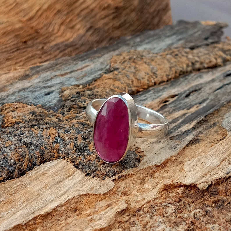 Birthstone Silver Ring Bezel Set Ring Beautiful Faceted Pink Sapphire Gemstone Ring Handmade Artisan Gift Ring 925 Sterling Silver Ring