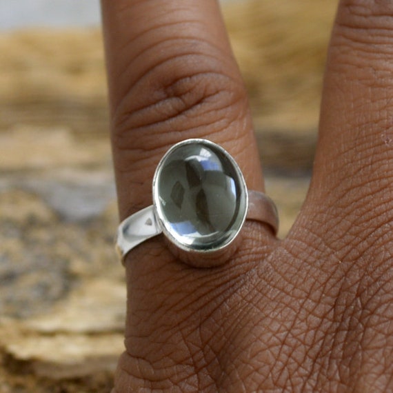 Designer Prasiolite Ring 925 Sterling Silver Ring Natural Oval Cab Prasiolite Gemstone Ring Gemstone Silver Birthstone Handmade Gift Ring
