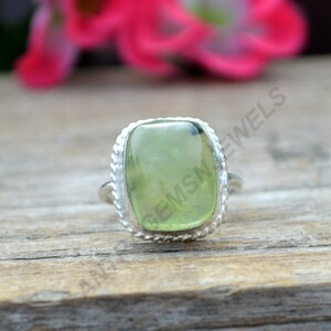 Prehnite Ring, 925 Sterling Silver Ring, Natural Cushion Prehnite Gemstone Ring, Unique Designer Prehnite Ring, Beauty Prehnite Gift Jewelry