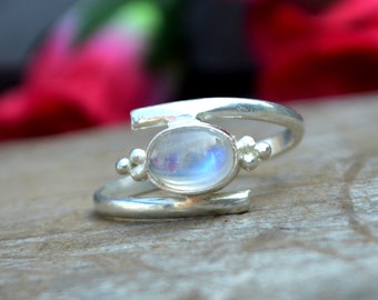 Rainbow Moonstone Gemstone Ring, 925 Sterling Silver Ring, Designer Blue Moonstone Ring, Personalized Custom Gift Ring, Nickel Free Ring