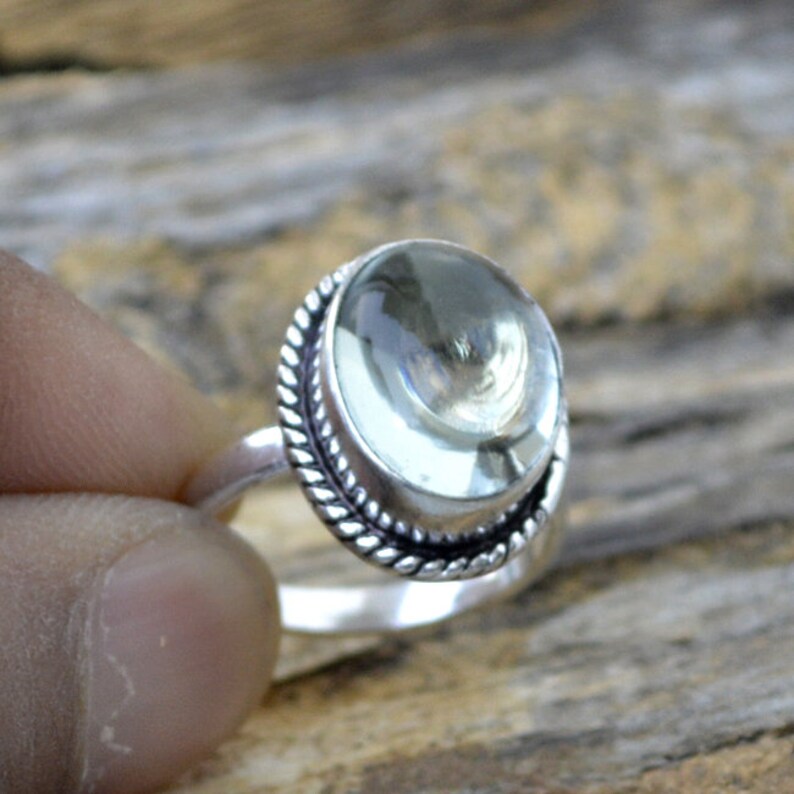 Designer Prasiolite Ring 925 Sterling Silver Ring Natural Oval Cab Prasiolite Gemstone Ring Gemstone Silver Birthstone Handmade Gift Ring