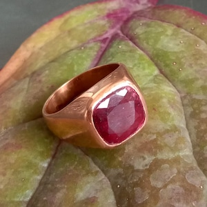 Natural Raw Ruby Gemstone Ring, 925 Sterling Silver Ring, Cushion Ruby Ring, July Birthstone Rose Gold Ring, Natural Ruby Men&#39;s Gift Ring