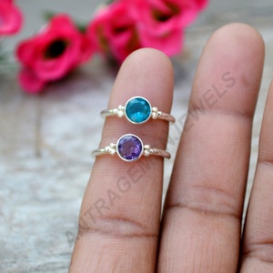 Swiss Blue Topaz & Amethyst Ring: 925 Sterling Silver Gemstone Jewelry