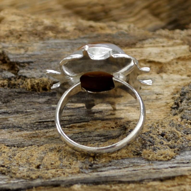 Agate Ring 925 Sterling Silver Ring Designer Silver Beautiful Gift Ring Lovely Ocean Agate Gemstone Ring Artisan Floral Gift Ring