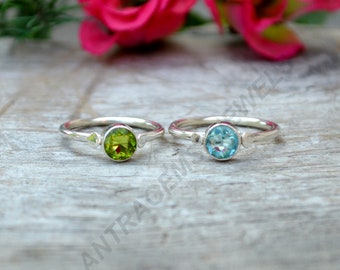Anello con topazio blu e peridoto: argento sterling 925, regalo per la fidanzata