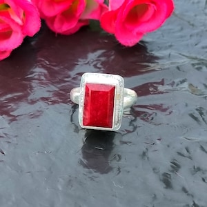 Raw Ruby Gemstone Ring, 925 Sterling Silver Ring, Natural Red Ruby Ring, Personalized Gift Ring, July Birthstone Ring, Nickel Free Ring