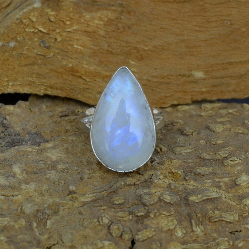 Pear Moonstone Ring 925 Sterling Silver Ring Gemstone Silver Gift Ring Natural Rainbow Moonstone Gemstone Ring Artisan Handmade Ring