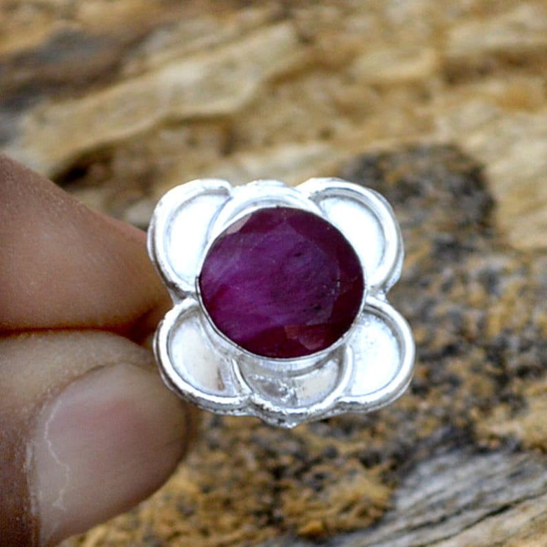 925 Sterling Silver Ring Natural Red Ruby Gemstone Ring Gift For Her July Birthstone Ring Floral Facete Ruby Ring Gemstone Silver Ring