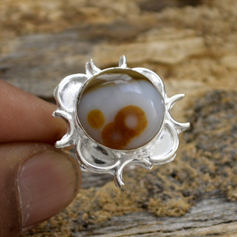 Agate Ring 925 Sterling Silver Ring Designer Silver Beautiful Gift Ring Lovely Ocean Agate Gemstone Ring Artisan Floral Gift Ring